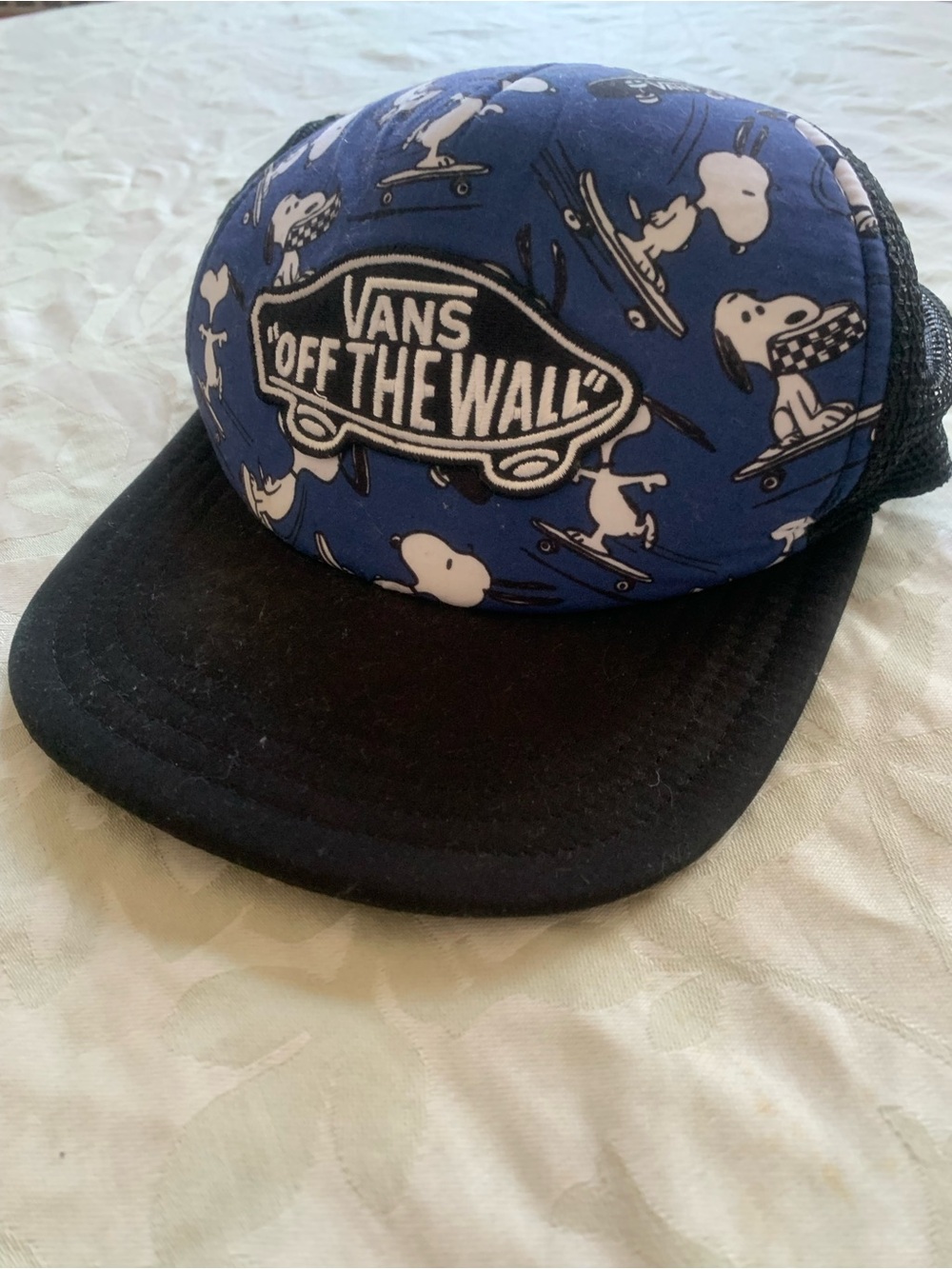 Vans Blue Snoopy Skate Trucker Hat with Black Brim